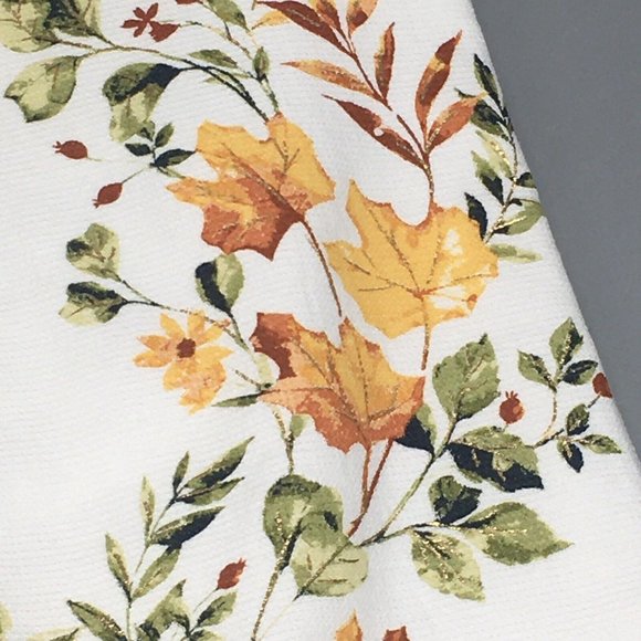 2 Shabby Chic Fall Leaves Terry Kitchen Towel Green Orange Yellow Rust Gold Foil - Picture 7 of 8